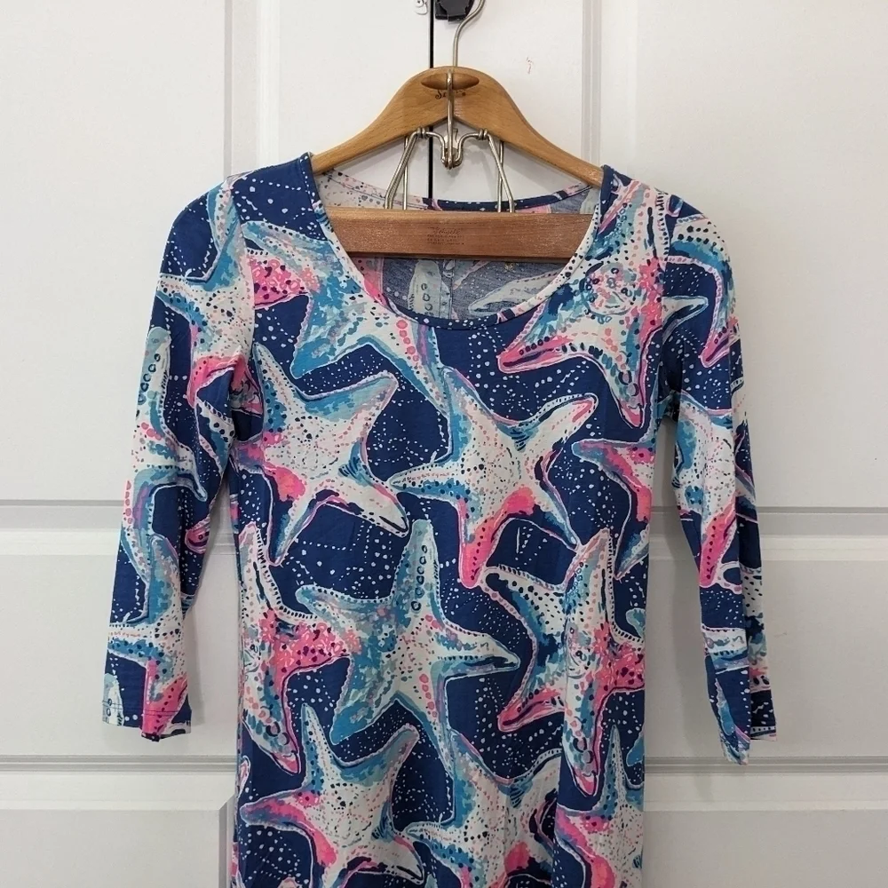 Lilly Pulitzer Beacon Dress Women's XS Blue Pink Star Struck Pima Cotton